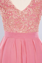 Jewel Ruffles Floral Lace Simple Prom Dresses | A-Line Sleeveless Coral Evening Dresses by misshow.com