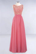 Jewel Ruffles Floral Lace Simple Prom Dresses | A-Line Sleeveless Coral Evening Dresses by misshow.com