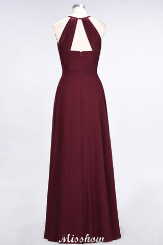 Vestido de dama de honor largo hasta el suelo, sin mangas, con volantes y corte espagueti.