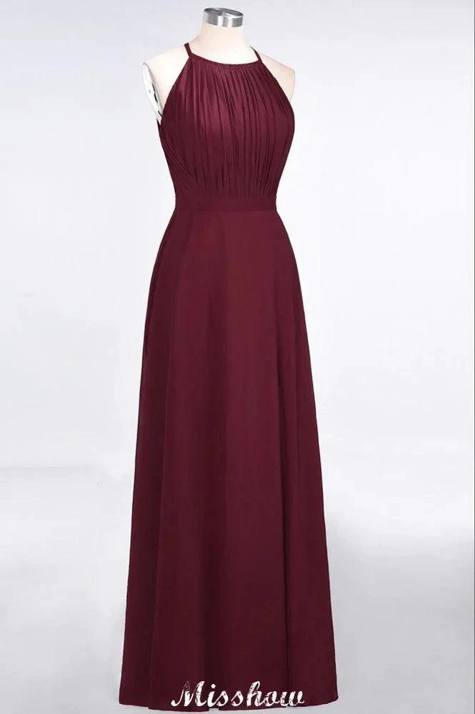 Jewel Sleeveless Floor-Length Bridesmaid Dress Ruffles Spaghetti aline Maid of Honor Dress by misshow.com