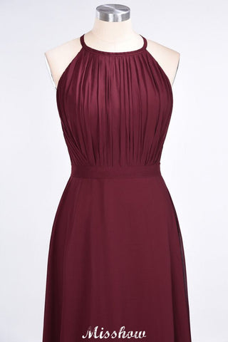 Vestido de dama de honor largo hasta el suelo, sin mangas, con volantes y corte espagueti.