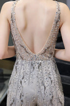 Jewel Sleeveless Tulle Evening Jumpsuit with Sequins by BIZTUNNEL