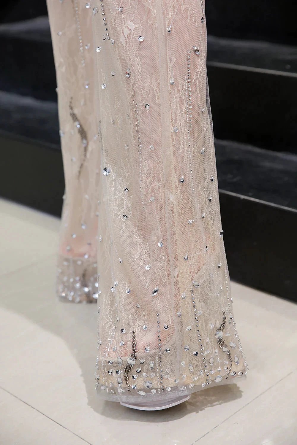 Jewel Sleeveless Tulle Evening Jumpsuit with Sequins by BIZTUNNEL