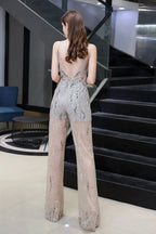 Jewel Sleeveless Tulle Evening Jumpsuit with Sequins by BIZTUNNEL