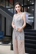 Jewel Sleeveless Tulle Evening Jumpsuit with Sequins by BIZTUNNEL