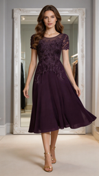 Elegant Dark Purple Lace Chiffon Mother of the Bride Formal Gown by ZAPDRESS