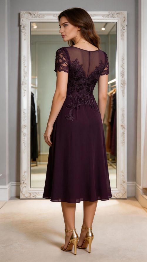 Elegant Dark Purple Lace Chiffon Mother of the Bride Formal Gown by ZAPDRESS