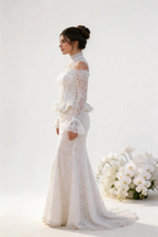 High-Neck Off-Shoulder Vintage Wedding Gown by simplepromdress