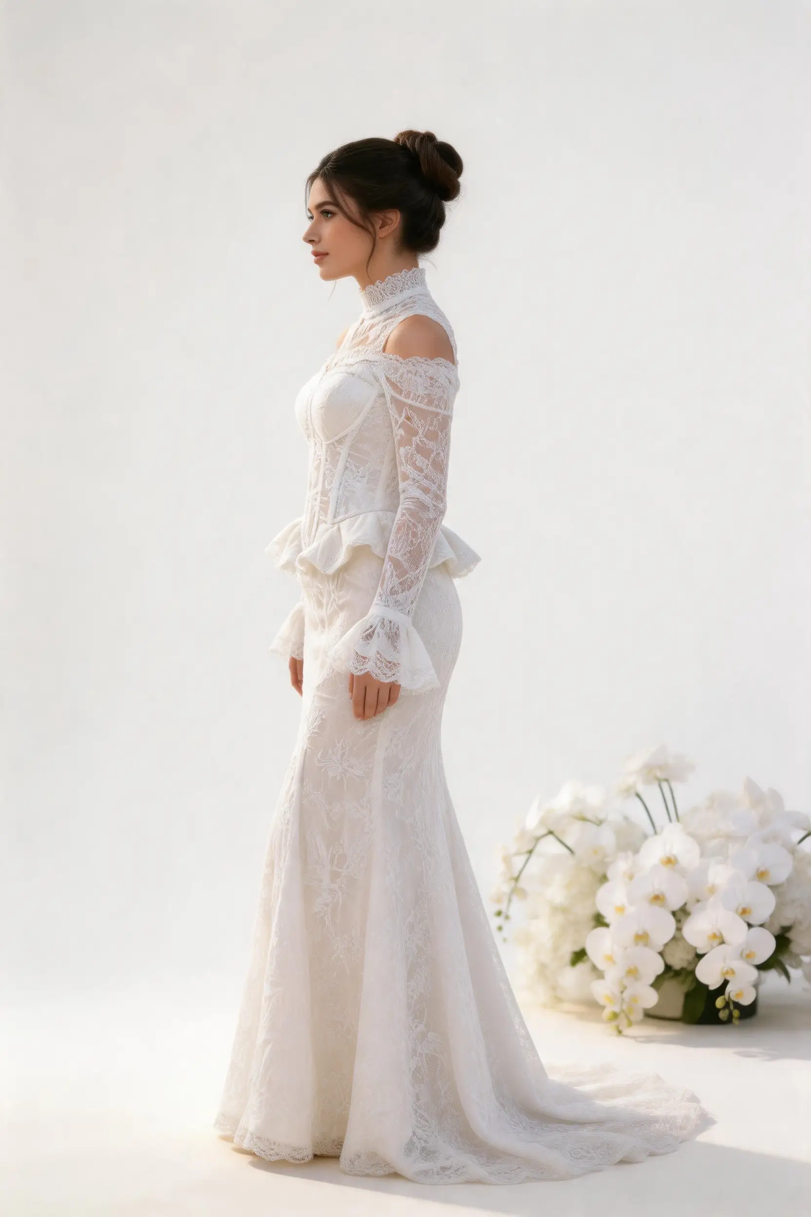 High-Neck Off-Shoulder Vintage Wedding Gown by simplepromdress