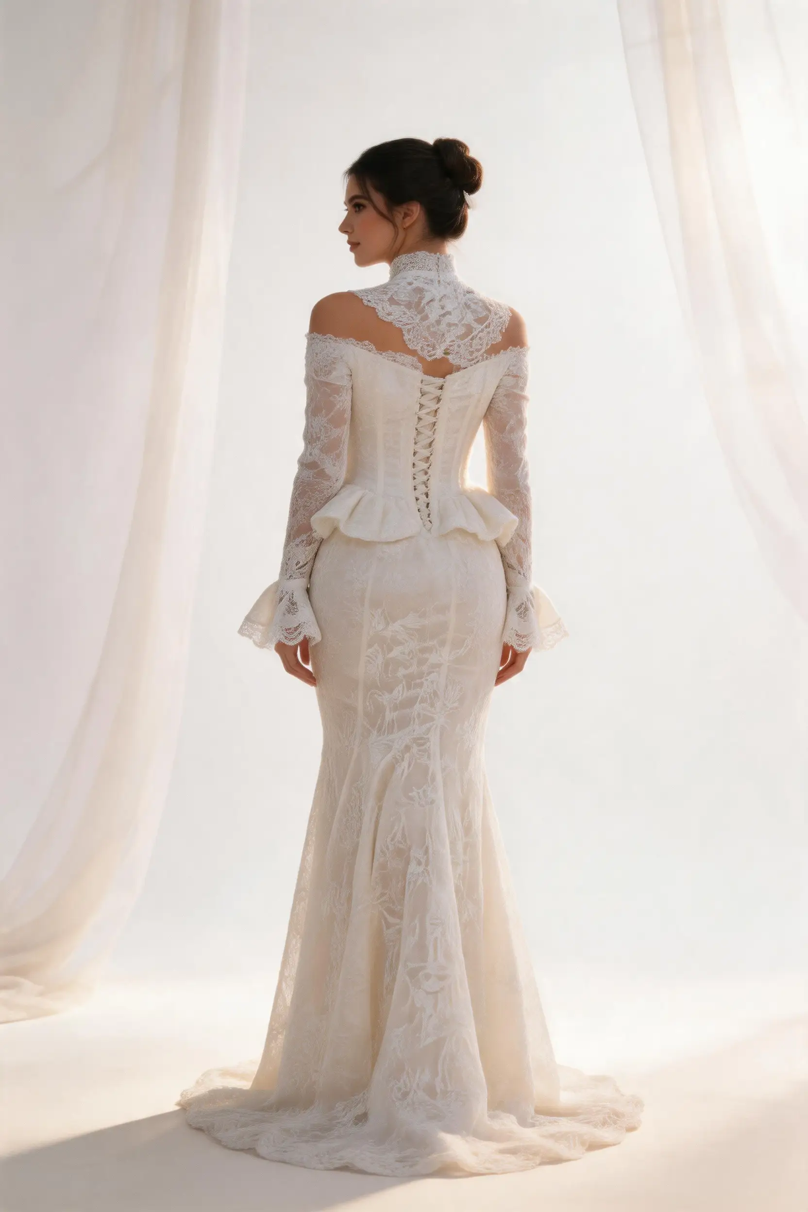High-Neck Off-Shoulder Vintage Wedding Gown by simplepromdress