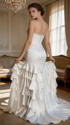 Blush Off-Shoulder Mermaid Tiered Satin Gown Corset Bodice Formal Evening Dress by ZAPDRESS