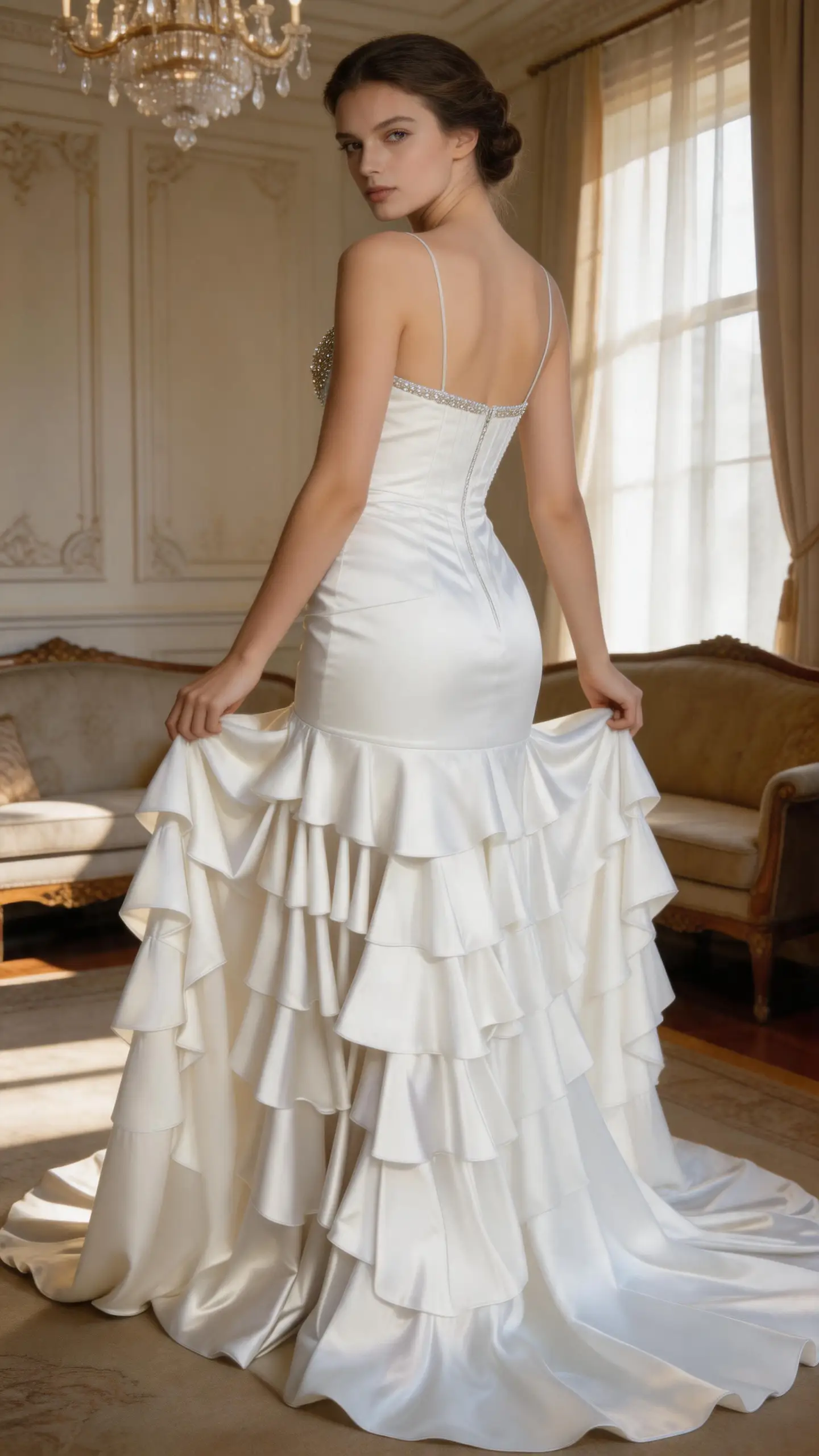 Blush Off-Shoulder Mermaid Tiered Satin Gown Corset Bodice Formal Evening Dress by ZAPDRESS
