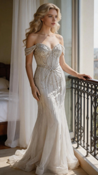 Blush Pink Off-the-Shoulder Beaded Mermaid Gown - Formal Evening Dress by ZAPDRESS