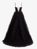Jordan | Black A-Line Tiered Sequins Tulle Long Prom Dress by KissProm