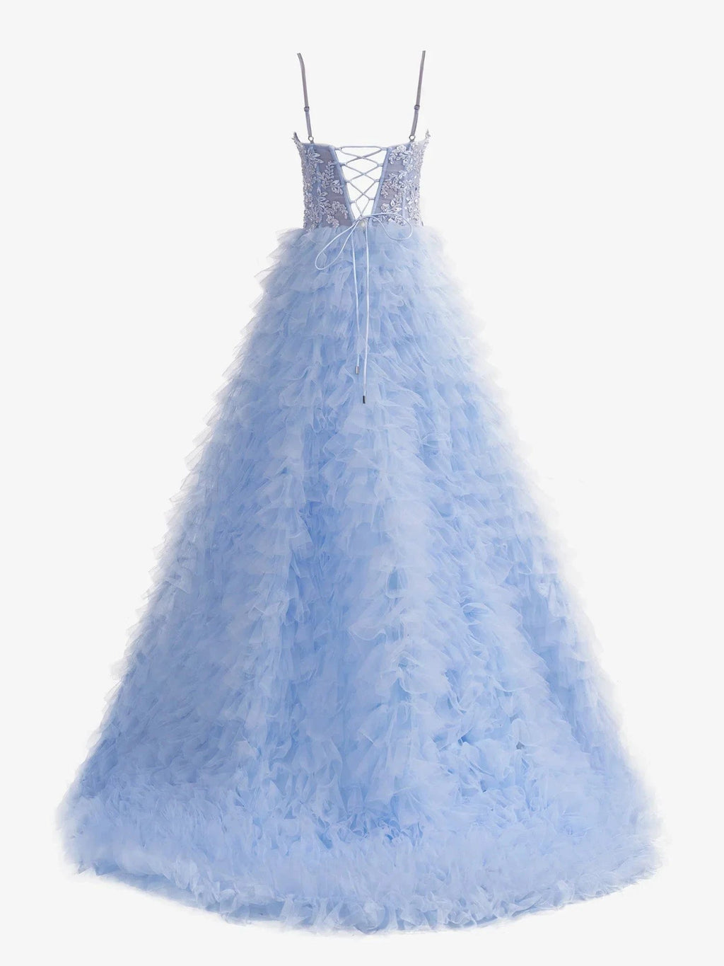 Jordan | Sky Blue A-Line Tiered Sequins Tulle Long Prom Dress by KissProm