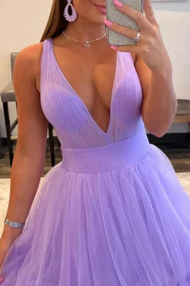 Reese |A-line Orange V-Neck Tulle Long Prom Dress by KissProm