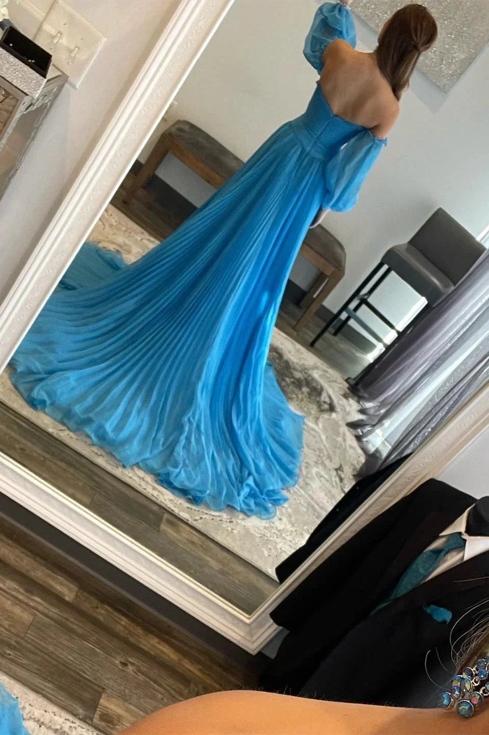Ana | Hunter Green Rhinestones Strapless A-Line Prom Dress with Sleeves by KissProm