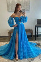 Ana | Hunter Green Rhinestones Strapless A-Line Prom Dress with Sleeves by KissProm