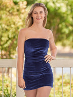 Bodycon Strapless Royal Blue Velvet Homecoming Dresses