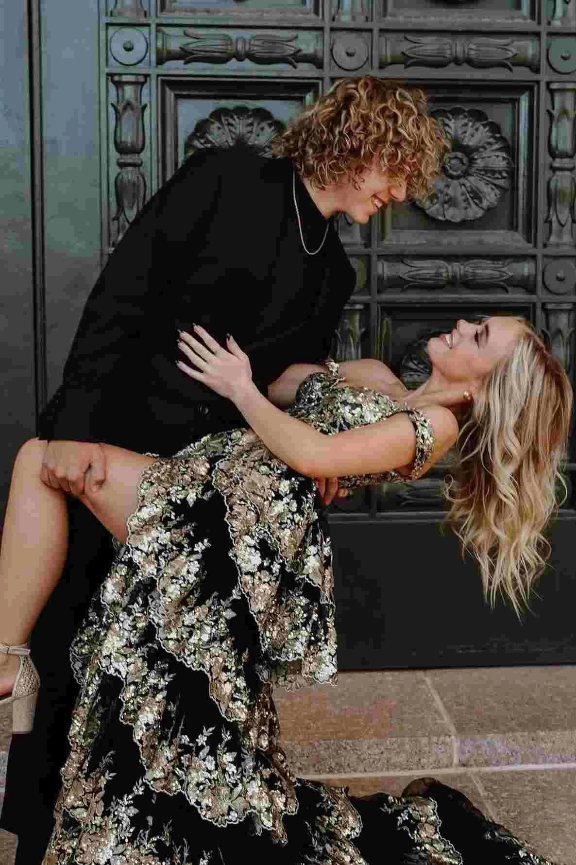 Kaira | Gold Off the Shoulder Sequin Long Prom Dress with Slit by KissProm