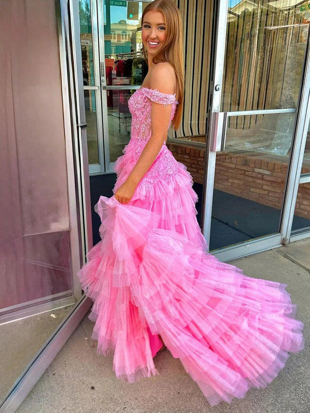 Kashi | Champagne Off the Shoulder Tulle Prom Dress With Appliques by KissProm