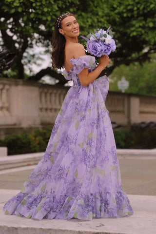 Kay | Trägerloses A-Linien-Ballkleid mit Blumenmuster und abnehmbaren Ärmeln