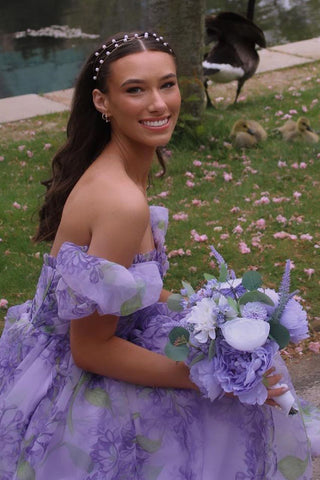 Kay | Trägerloses A-Linien-Ballkleid mit Blumenmuster und abnehmbaren Ärmeln