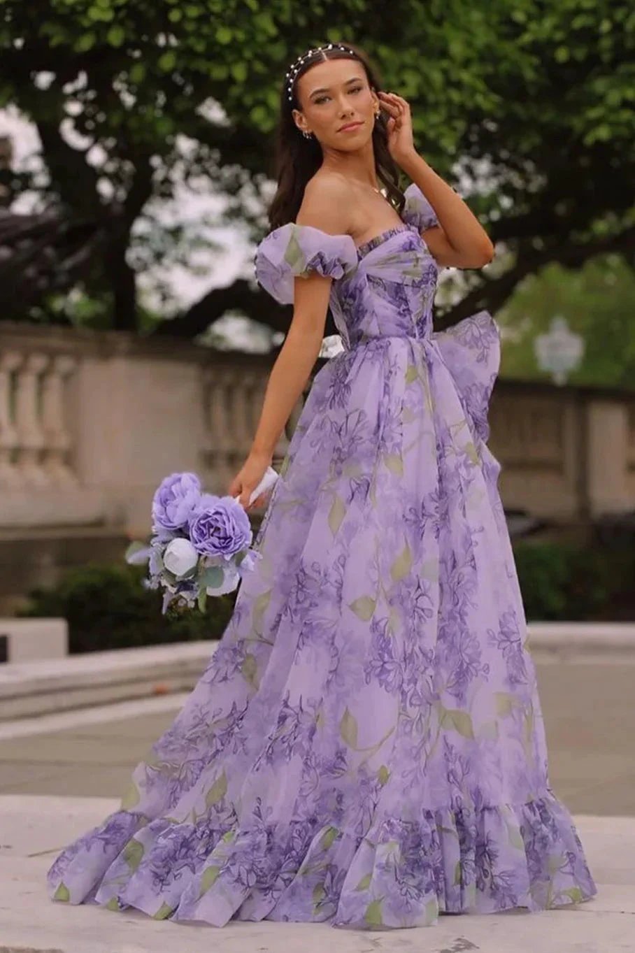 Kay | Strapless A-Line Floral Prom Dress With Detachable Sleeves by KissProm