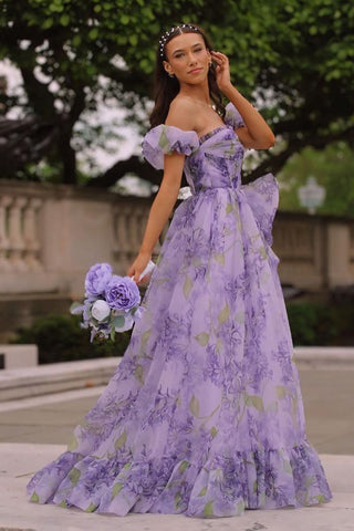 Kay | Trägerloses A-Linien-Ballkleid mit Blumenmuster und abnehmbaren Ärmeln