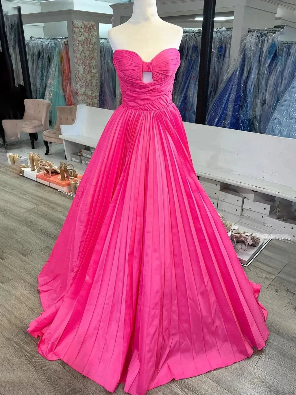 Kenji | Red Satin Strapless Keyhole Ball Gown by KissProm