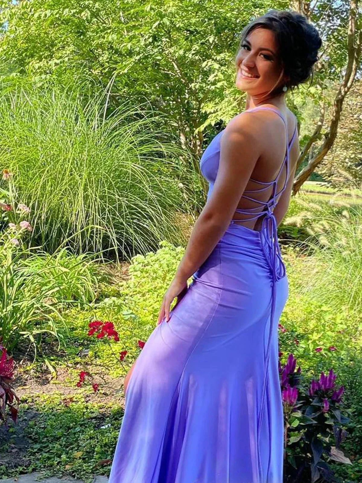 Kenny | Lilac Straps Sheath Mermaid Prom Dress with Lace-up Back by KissProm