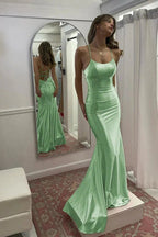 Kimia | Cute Mermaid Scoop Neck Pink Satin Long Prom Dress by KissProm
