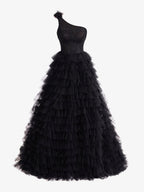 Kinsley | A Line One Shoulder Tiered Long Prom Dress by KissProm