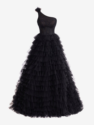 Kinsley | Vestido de fiesta largo con un solo hombro y capas