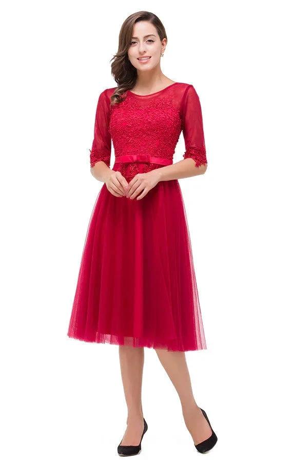 Knee-length Crew A-line Half Sleeve Sashes Bridesmaid Dresses by misshow.com