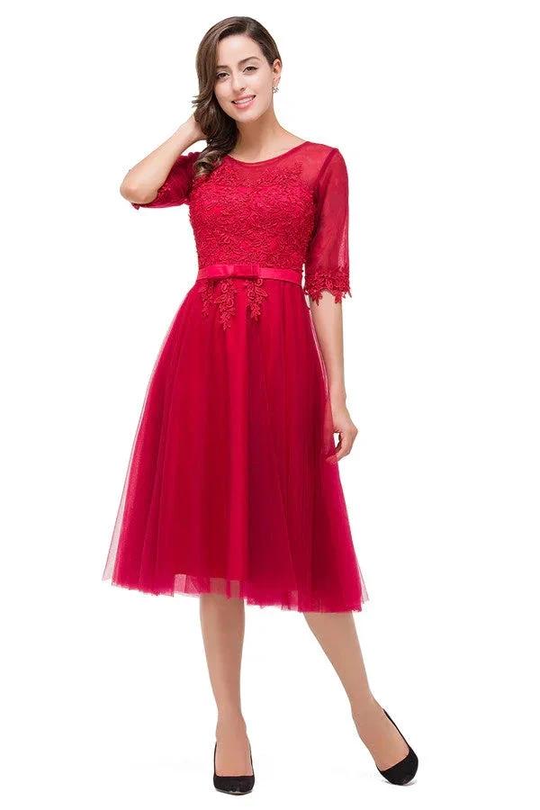 Knee-length Crew A-line Half Sleeve Sashes Bridesmaid Dresses by misshow.com