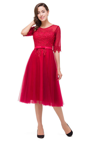 Knee-length Crew A-line Half Sleeve Sashes Bridesmaid Dresses