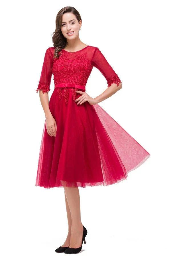 Knee-length Crew A-line Half Sleeve Sashes Bridesmaid Dresses by misshow.com
