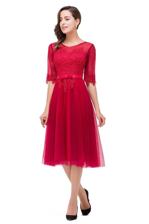 Knee-length Crew A-line Half Sleeve Sashes Bridesmaid Dresses by misshow.com