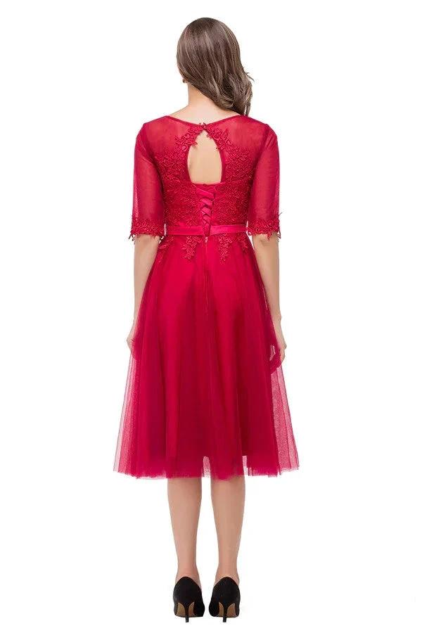 Knee-length Crew A-line Half Sleeve Sashes Bridesmaid Dresses by misshow.com