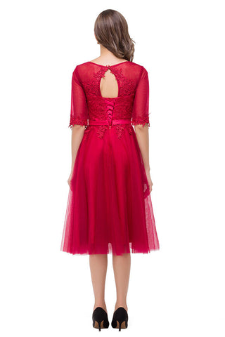 Knee-length Crew A-line Half Sleeve Sashes Bridesmaid Dresses