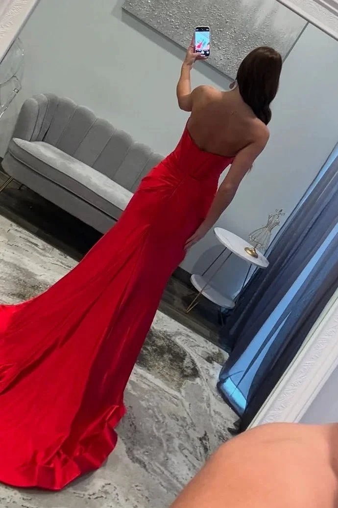 Konrad | Mermaid V-Neck Bow Satin Pleated Slit Long Prom Dresses by KissProm