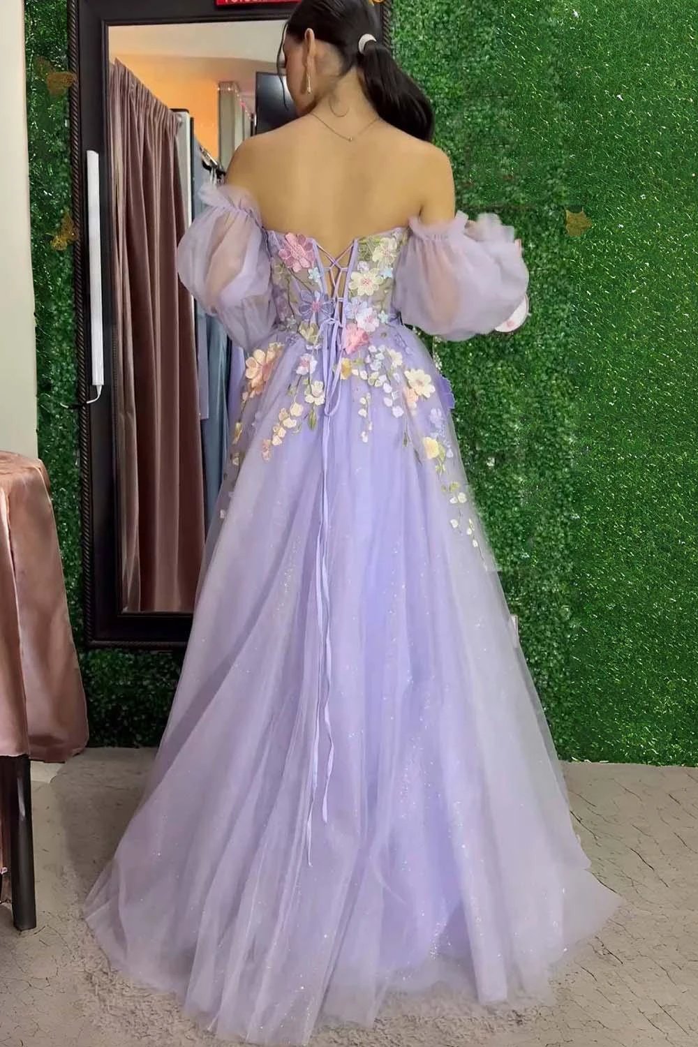Kylena | Lavender A-Line Strapless Tulle Prom Dress with 3D Flowers by KissProm