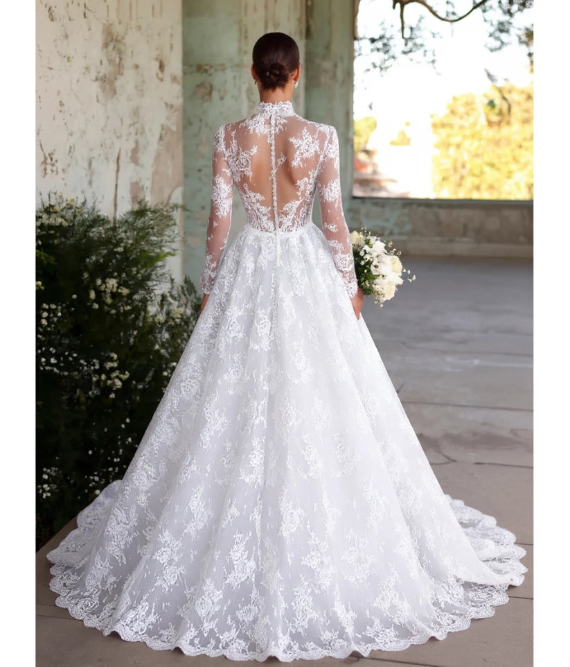 Designer Wedding Dresses A Line Lace Wedding Dresses With Sleeves (ZD17409)