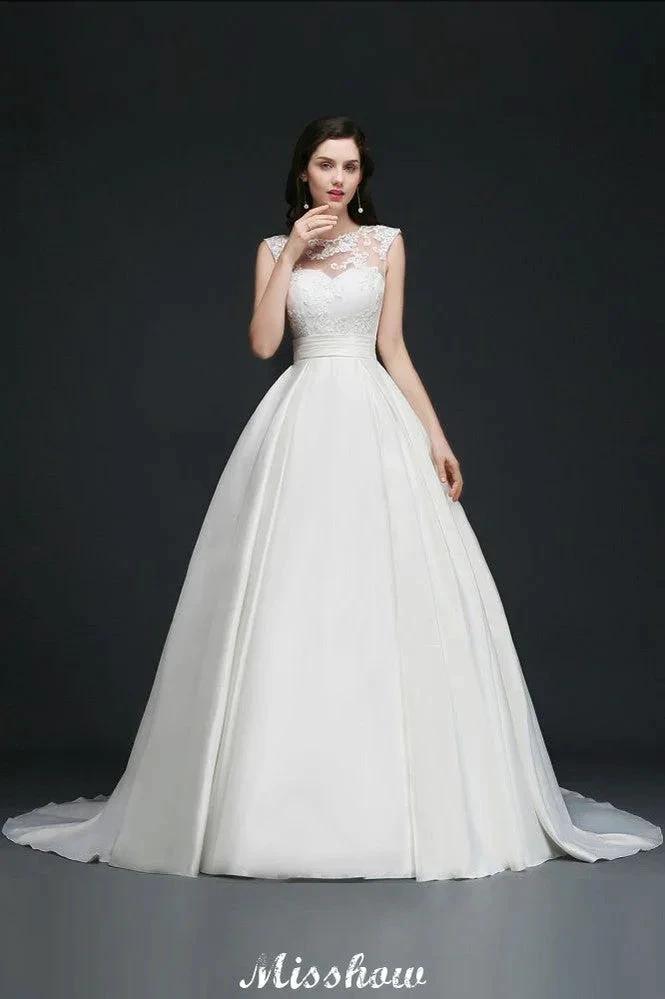 Lace A-line Jewel Delicate Wedding Dress by misshow.com