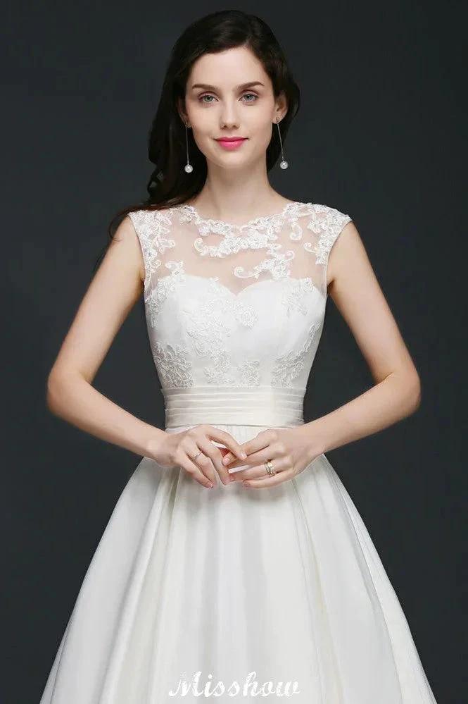 Lace A-line Jewel Delicate Wedding Dress by misshow.com