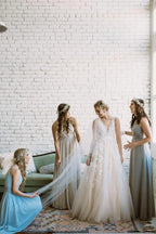 Lace Applique Ivory Wedding Dresses V Neck Beach Wedding Dress WD292 by pgmdress