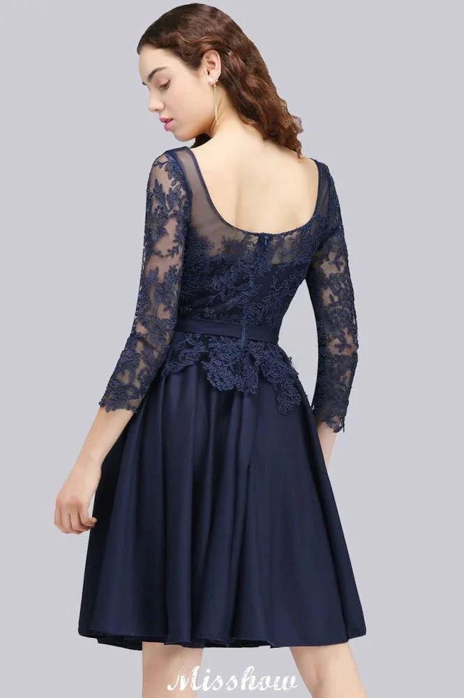 Lace Appliques 3/4 Sleeves Short Bridesmaid Dresses Daily Casual Dress by misshow.com
