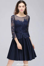 Lace Appliques 3/4 Sleeves Short Bridesmaid Dresses Daily Casual Dress by misshow.com