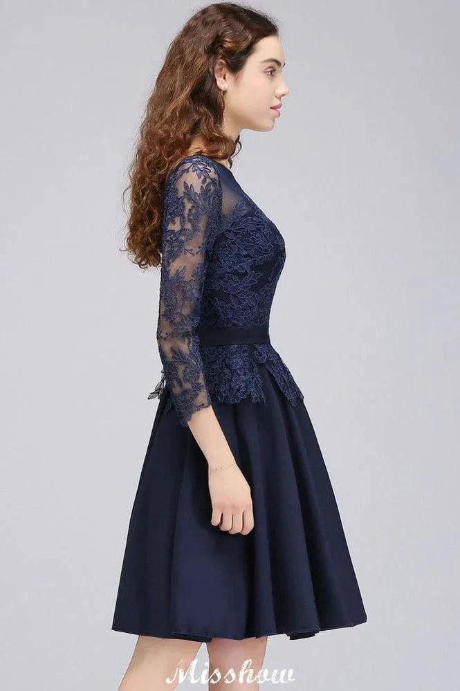 Lace Appliques 3/4 Sleeves Short Bridesmaid Dresses Daily Casual Dress by misshow.com